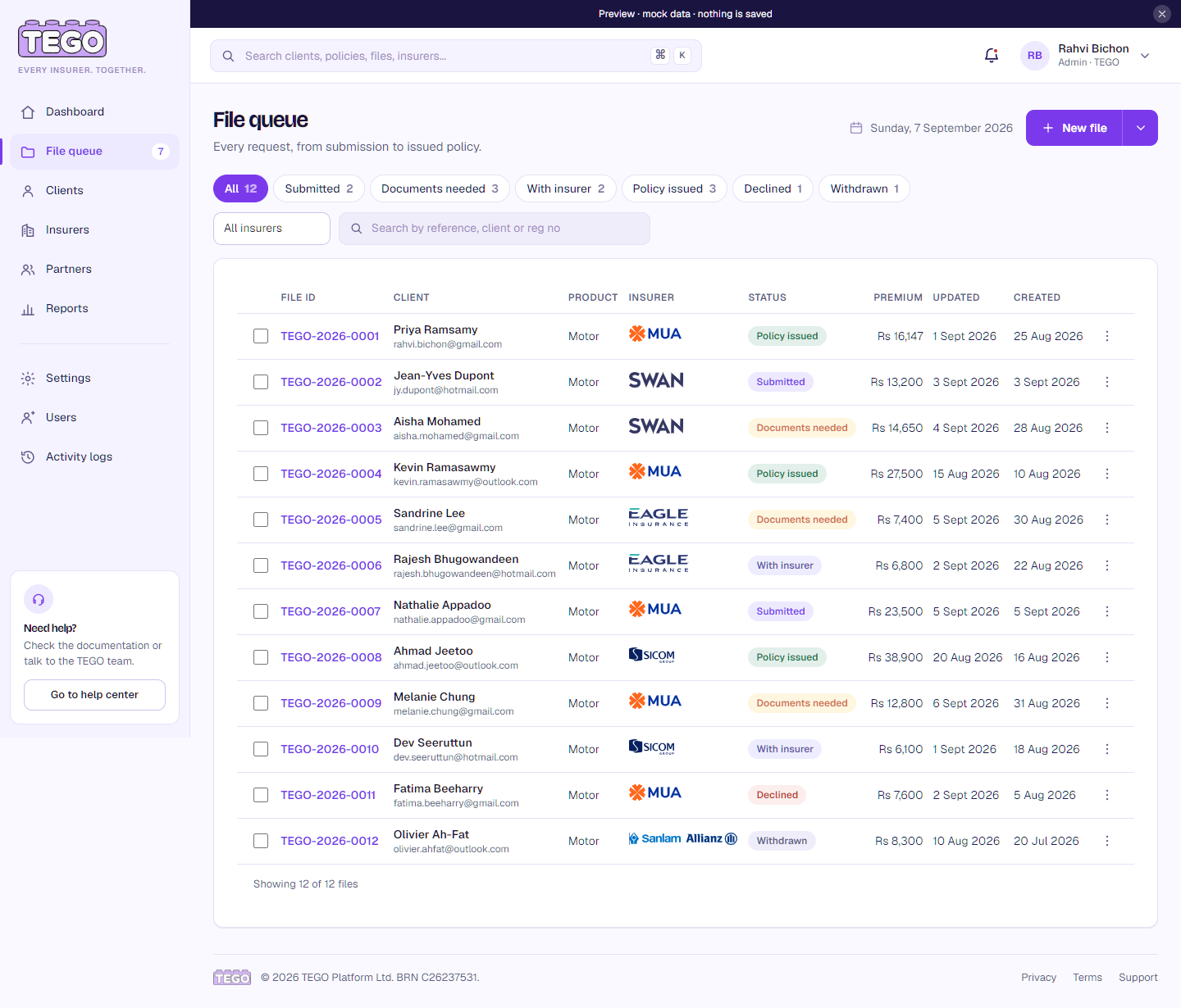 Screenshot: /app/ops/files?as=admin