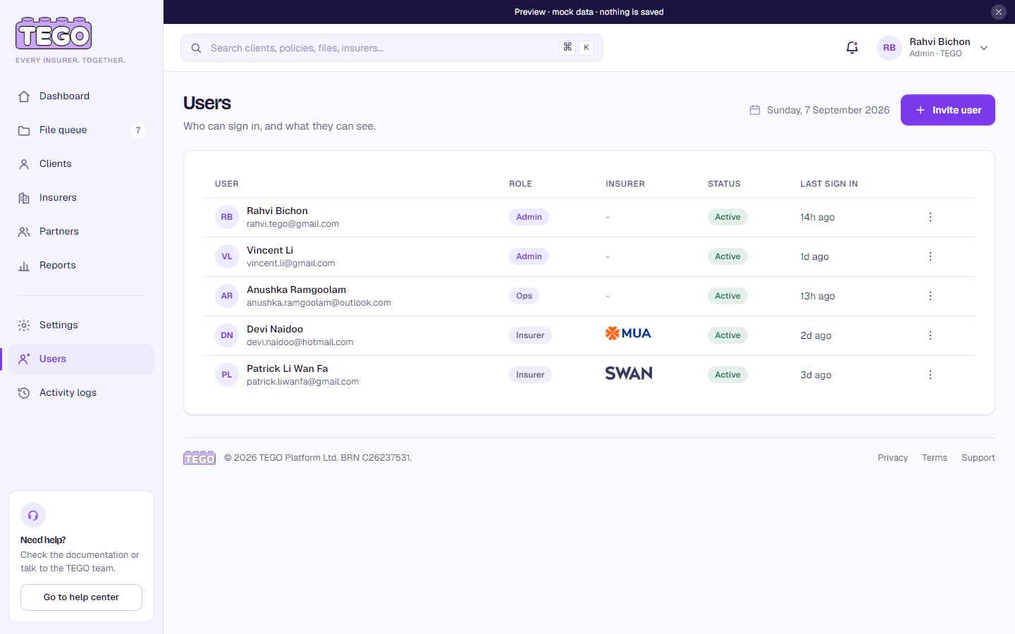 Screenshot: /app/ops/users?as=admin