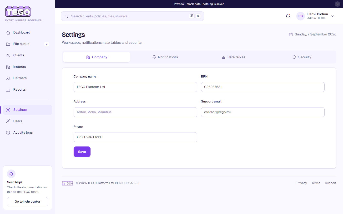 Screenshot: /app/ops/settings?as=admin