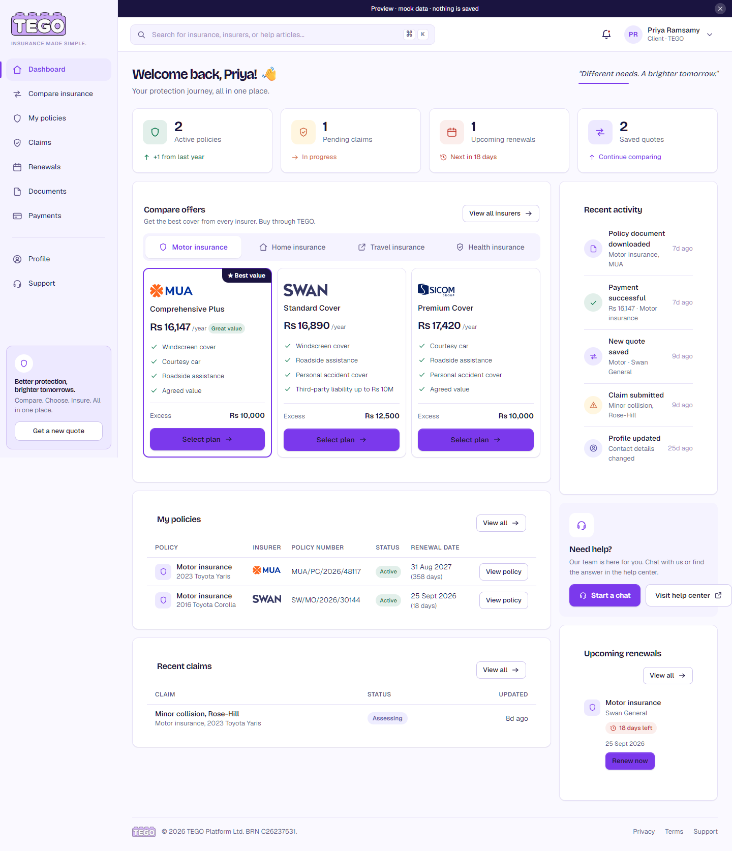 Screenshot: /app/client/dashboard