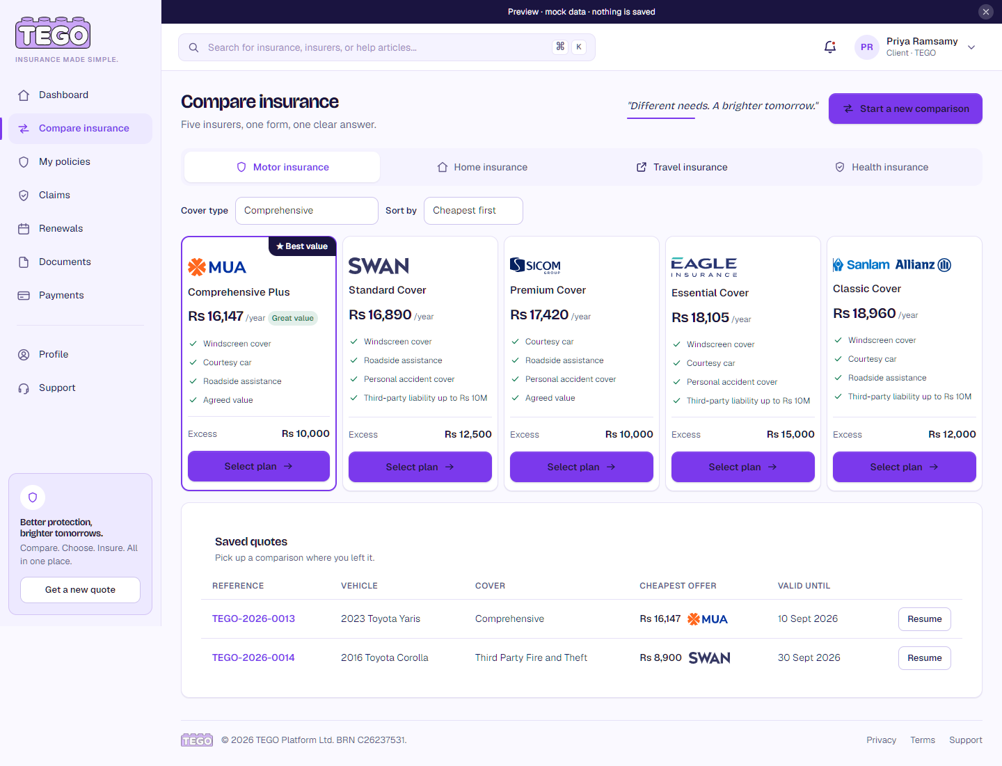 Screenshot: /app/client/compare