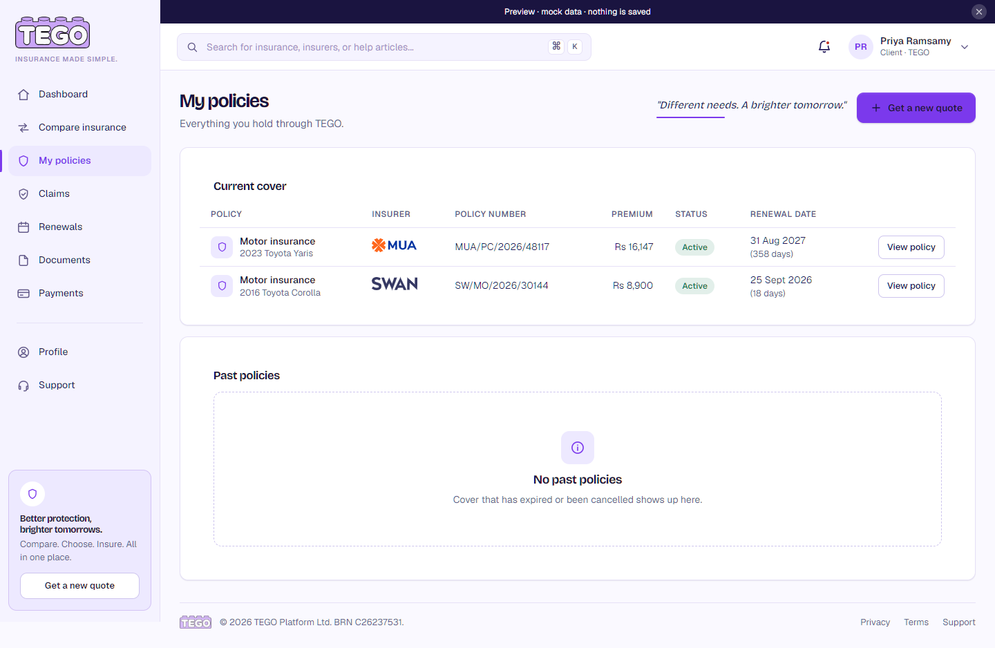 Screenshot: /app/client/policies