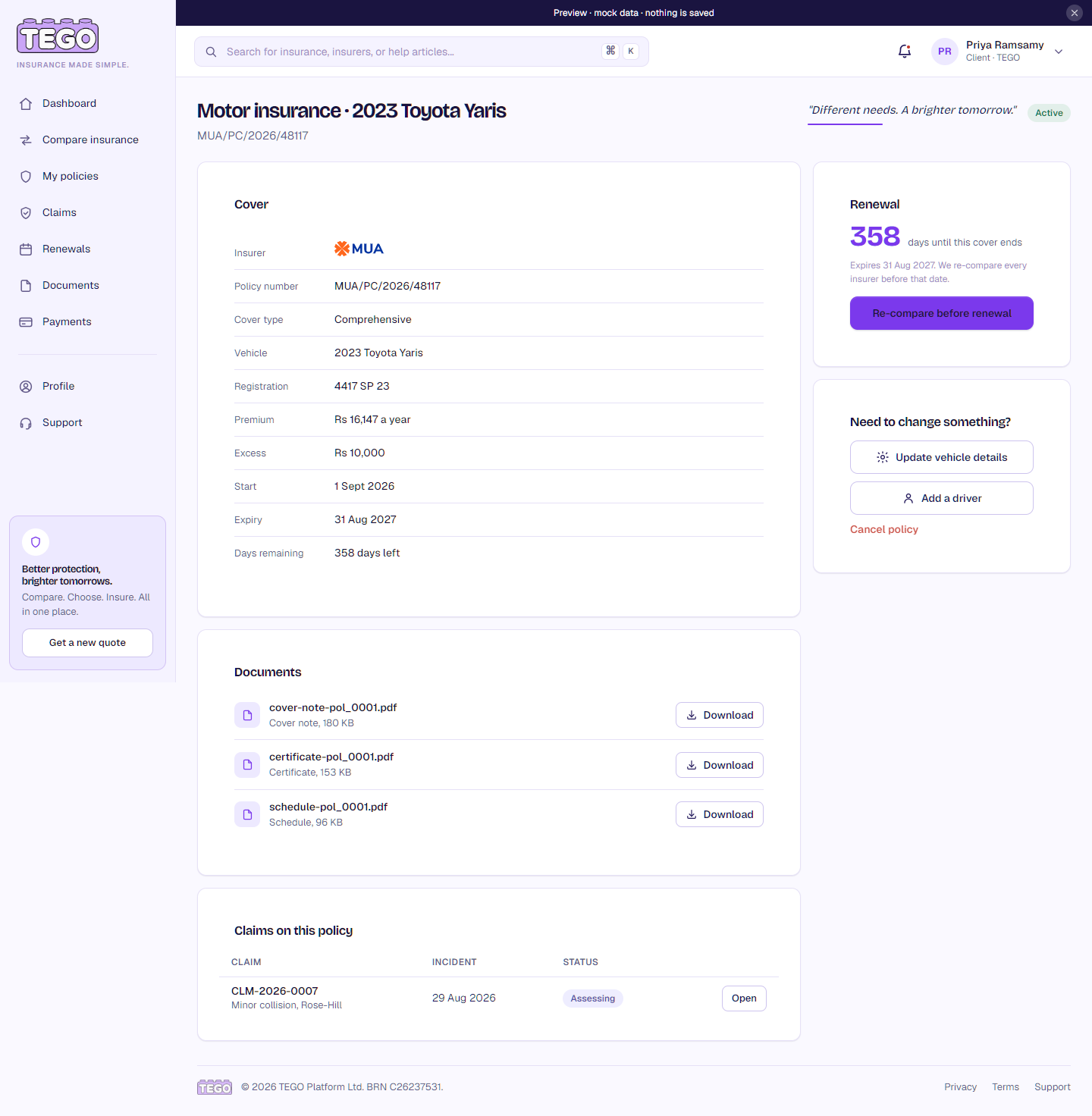 Screenshot: /app/client/policy?id=pol_0001