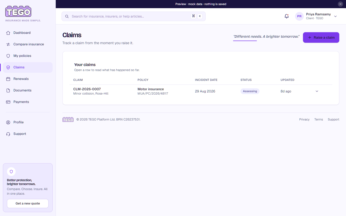 Screenshot: /app/client/claims