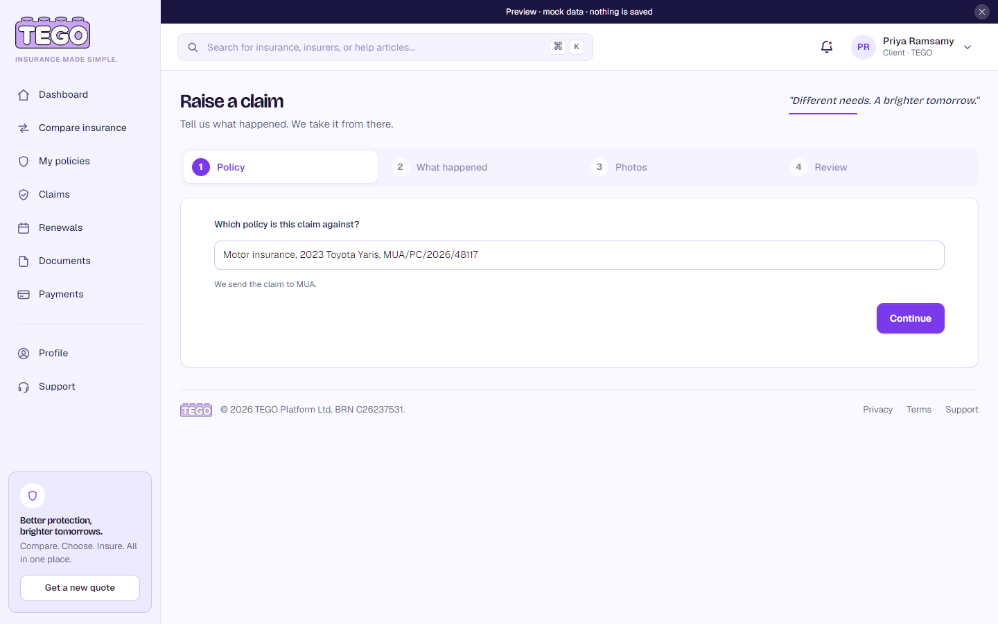 Screenshot: /app/client/claim-new
