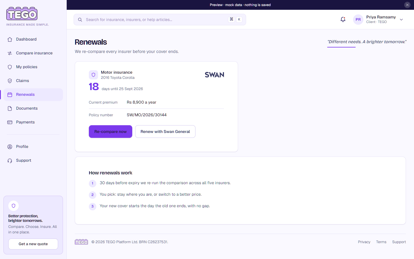 Screenshot: /app/client/renewals