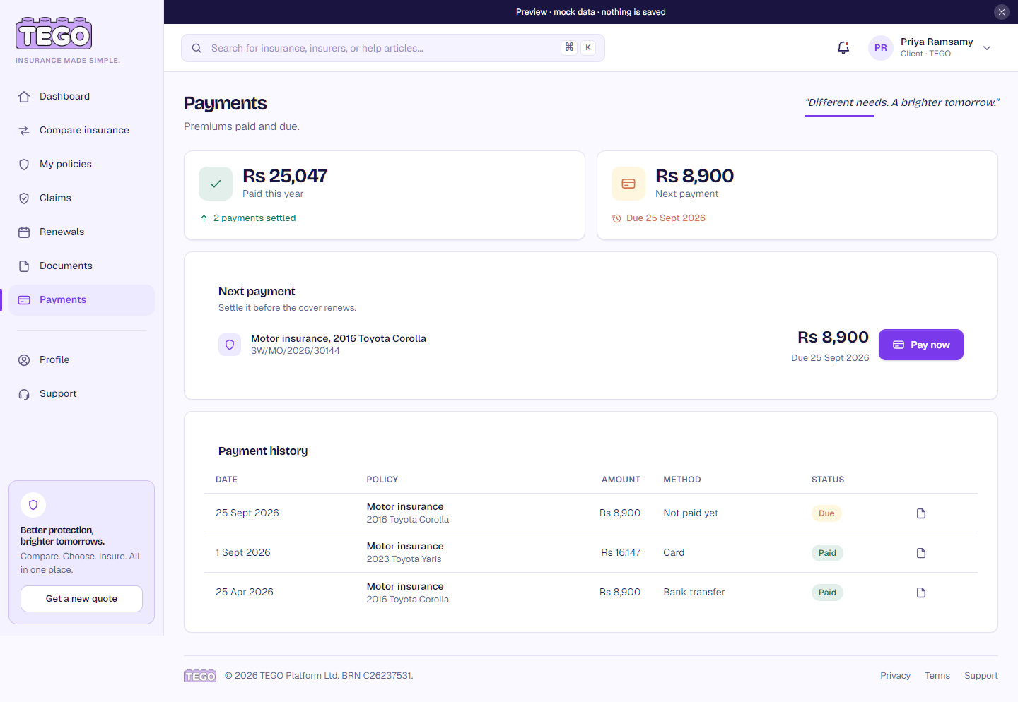 Screenshot: /app/client/payments