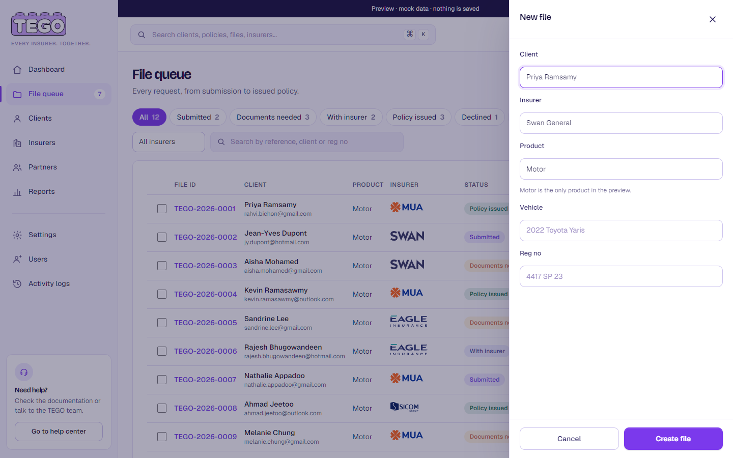 Screenshot: /app/ops/files → New file