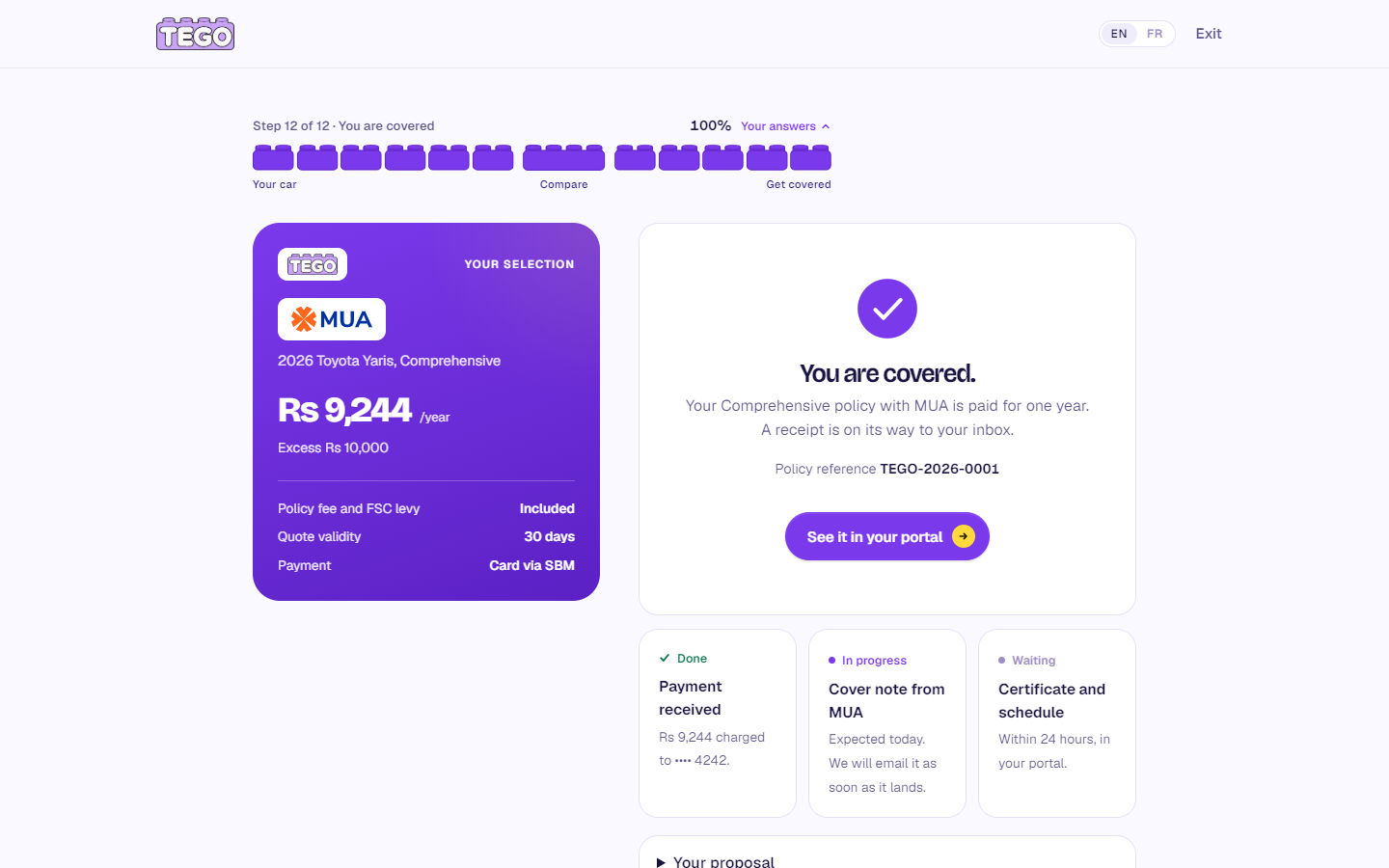 Screenshot: tego.mu/checkout · confirmation